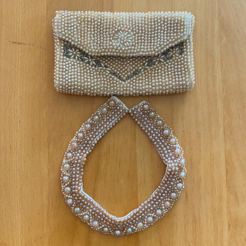 Vintage beaded clutch and Glentex faux pearl choker